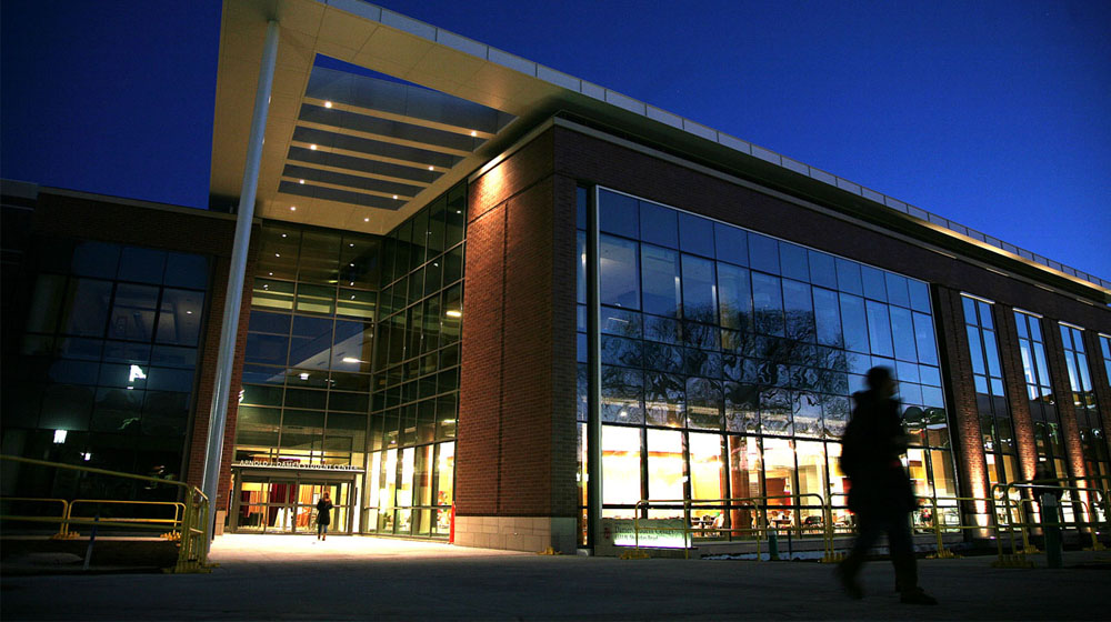The Damen Student Center at night
